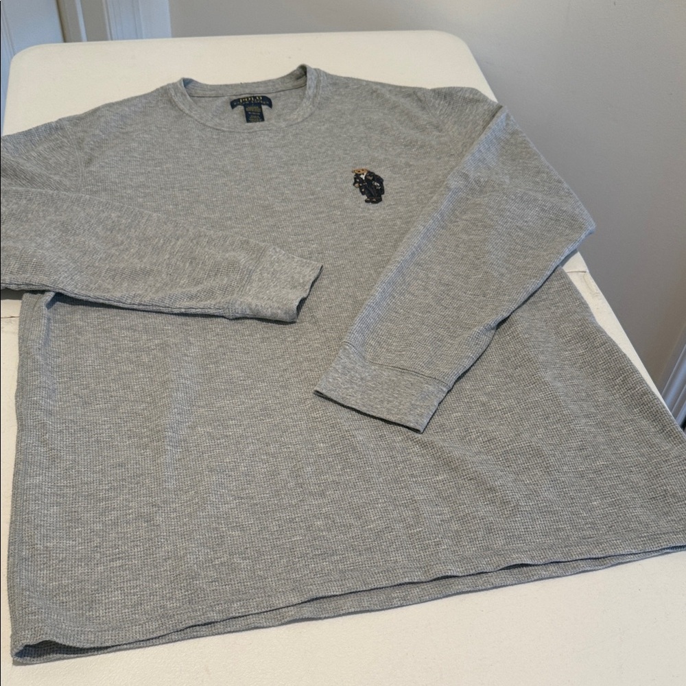 Outdoor Weekend Thermal Gray Long Sleeve Embroidered Bear Logo Rare Find XL